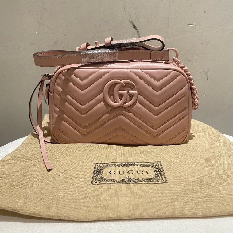 Gucci handbags for women with a back - zip pocketGucci Marmont Pink Leather Small Camera Bag