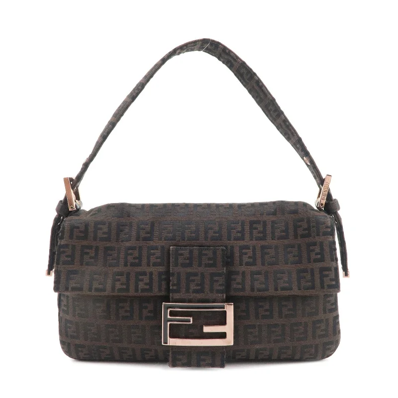 Fendi crossbody bags with a woven leather strap for a unique texture and visual appealFENDI Mamma Baguette Zucchino Canvas Leather Bag 8BR000