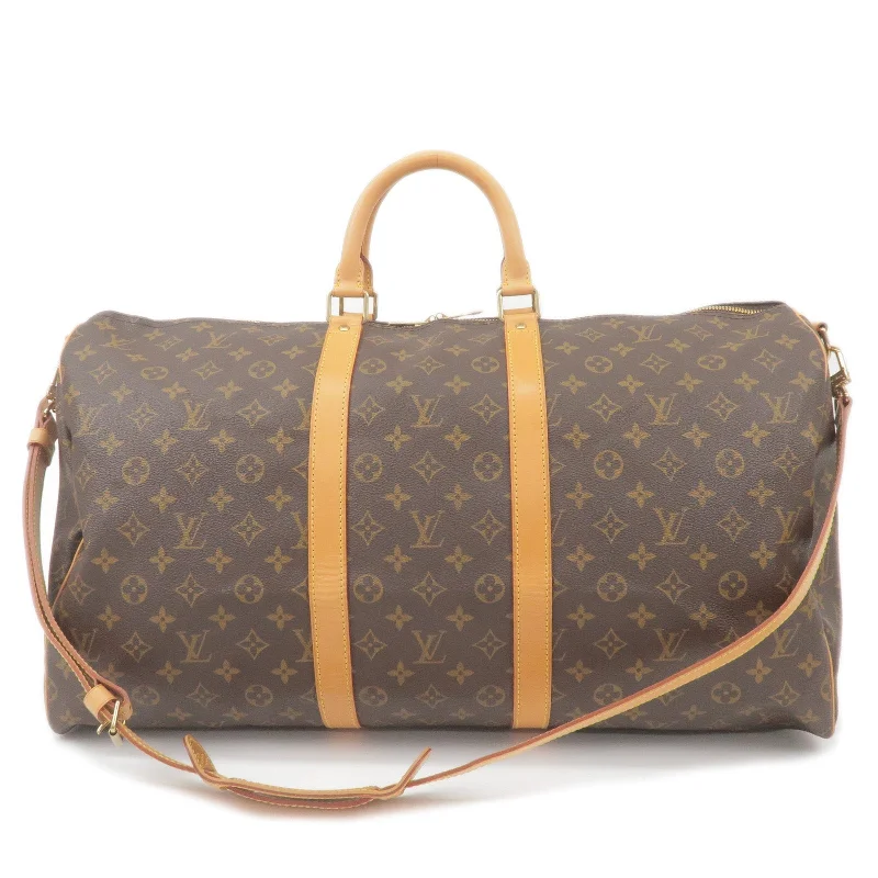 Louis Vuitton bags with a chain - link trim and a leather body for a modern edgeLouis Vuitton Keep All Bandouliere 55 Boston Bag & Strap M41414