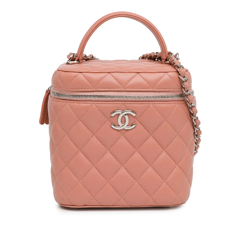 Pink Chanel Lambskin Top Handle Vanity Case with Chain Satchel