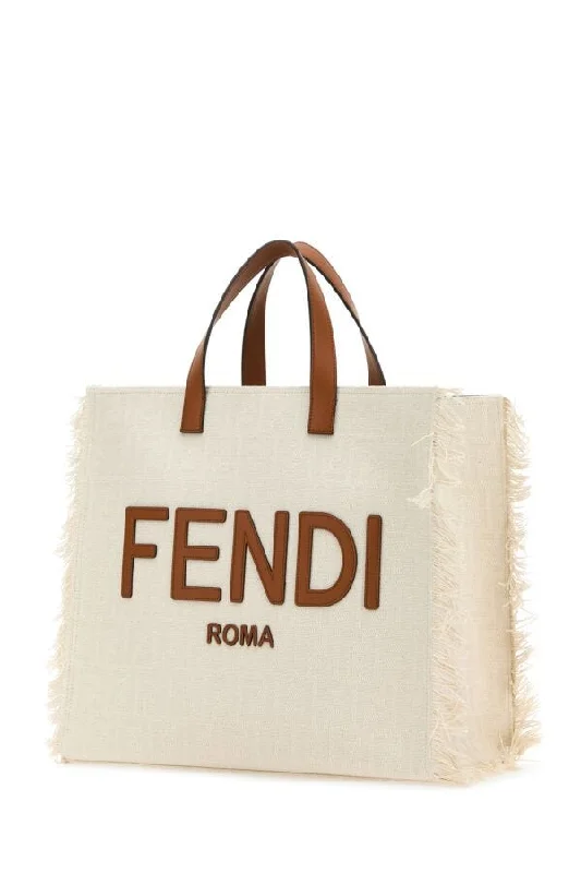 Fendi bags with a zippered interior pocket for separating items and keeping them organizedFendi Man Embroidered Jacquard Ff Shopper Shopping Bag