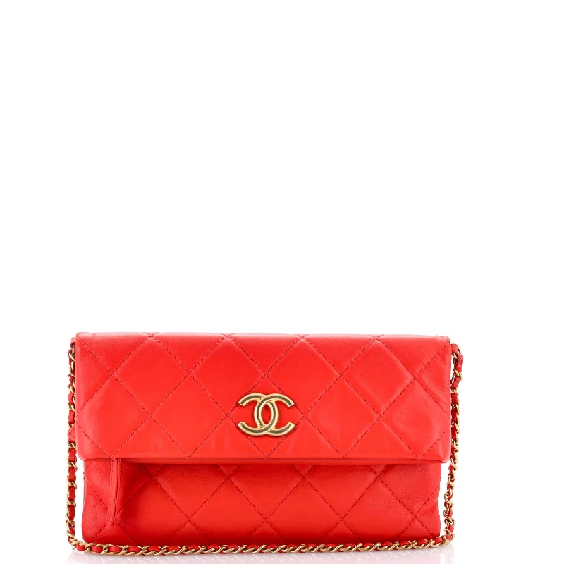 Fold Over Chain Clutch Quilted Calfskin Small