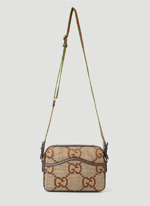 Women Gucci bags with a chain - link trim and a leather bodyGucci Men Jumbo G Messenger Crossbody Bag