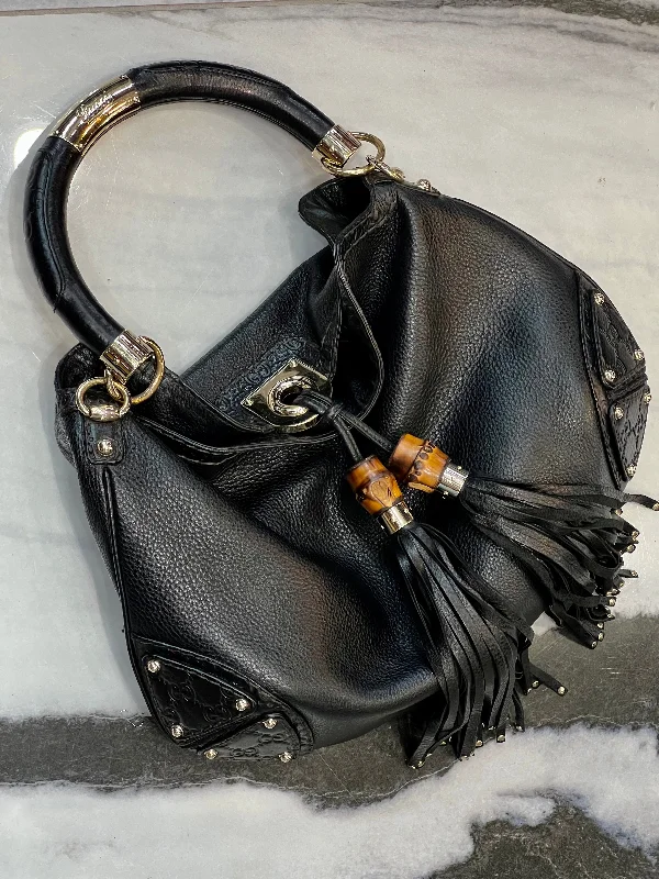 Women Gucci bags with interlocking G hardware for a classic lookGUCCI INDY MEDIUM LEATHER HOBO BAG