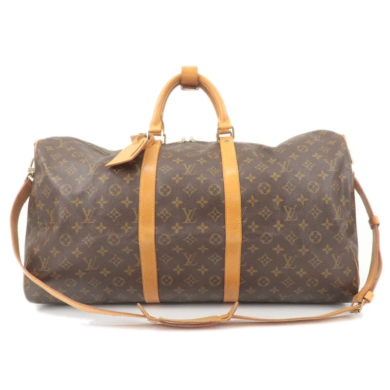 Louis Vuitton bags with a snap - button closure and a decorative charm for styleLouis Vuitton Keep All Bandouliere 55 Boston Bag & Strap M41414