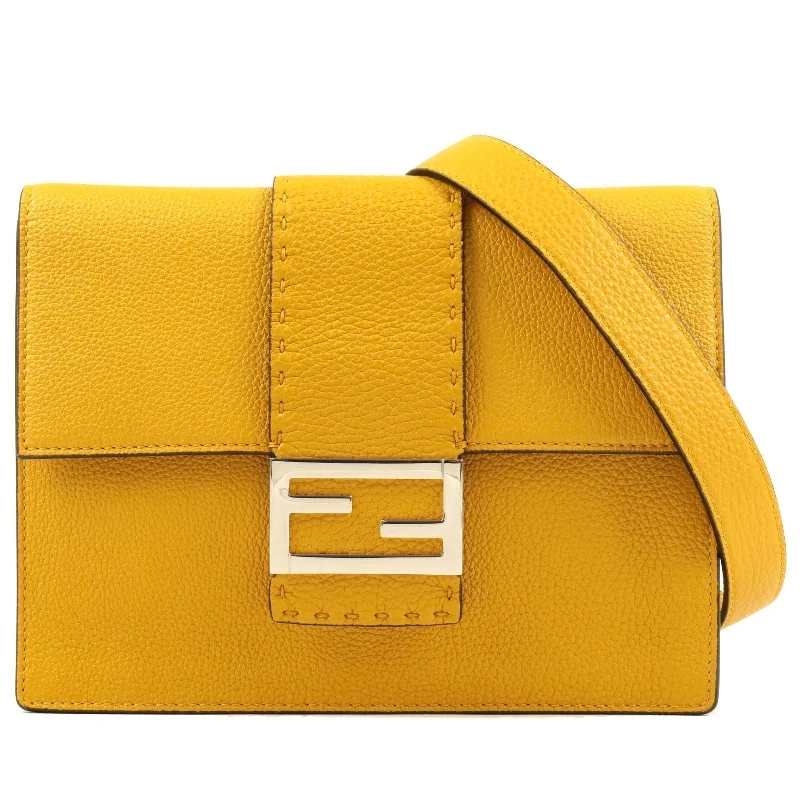 Fendi Baguette bags in a limited - edition colorway for a rare and exclusive lookFENDI Selleria Mamma Baguette Leather Shoulder Bag Yellow 7VA524