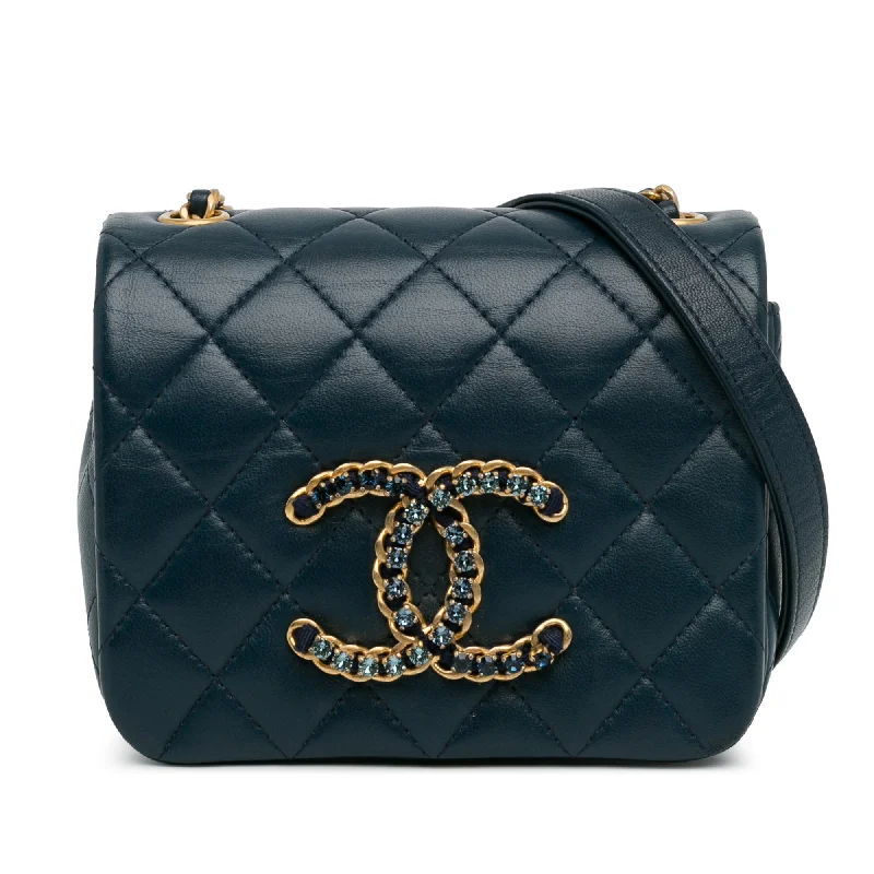 Blue Chanel Mini Lambskin CC Crystal Full flap Crossbody Bag