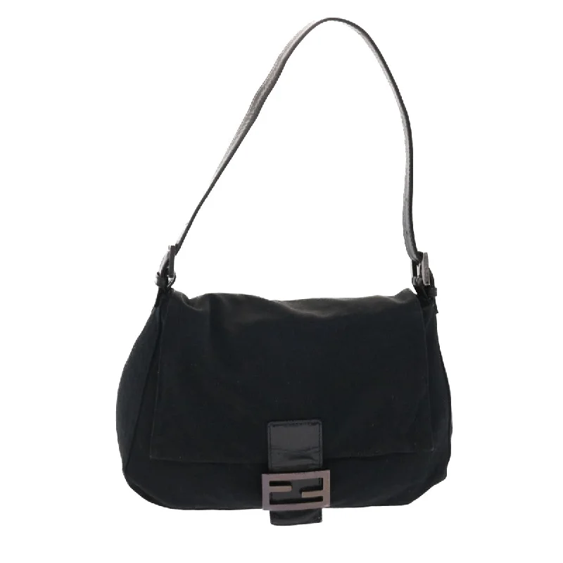 Fendi bags with a touch - screen - friendly pocket for using devices without taking them outFENDI Mamma Baguette Shoulder Bag Nylon Black  50430