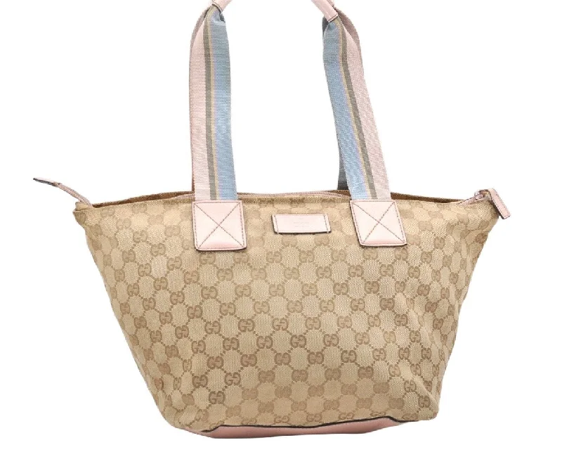 Gucci handbags for women with a metal - framed claspAuthentic GUCCI VIntage Shoulder Tote Bag GG Canvas Leather 131230 Beige 5082K