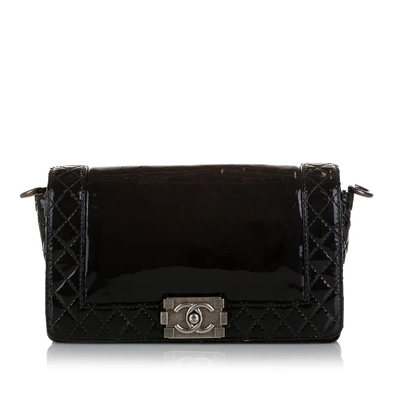 Black Chanel Medium Patent Reverso Boy Flap Shoulder Bag