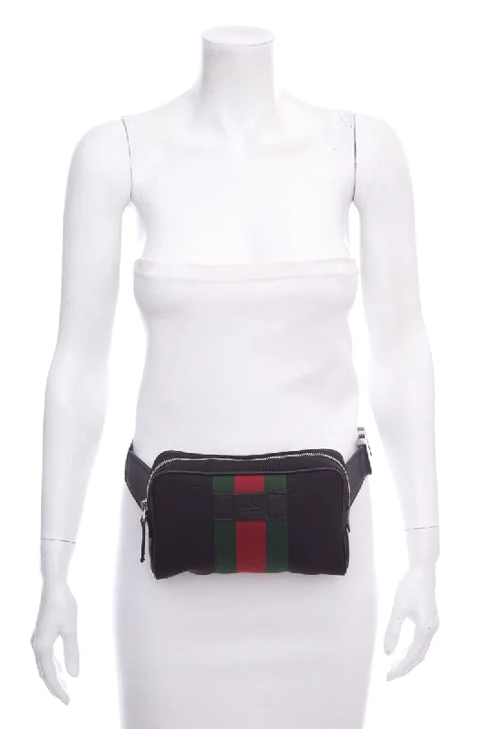 Ladies Gucci Dionysus bags with a star - shaped charmGucci Web Zip Around Black Belt Bag