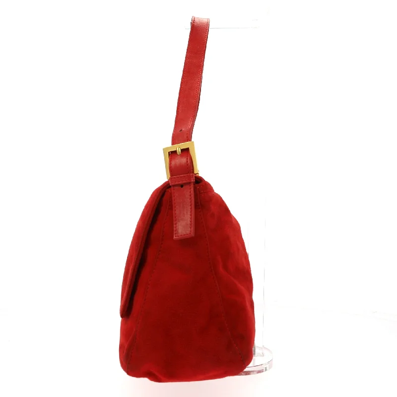 Fendi crossbody bags with a reflective strap for safety during low - light conditionsFENDI Mamma Baguette Shoulder Bag in Red Suede