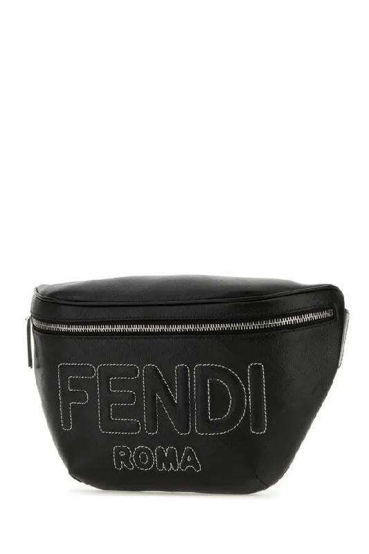 Ladies Fendi crossbody bags with a single - strap design for simplicity and ease of useFendi Man Black Fabric Belt Bag