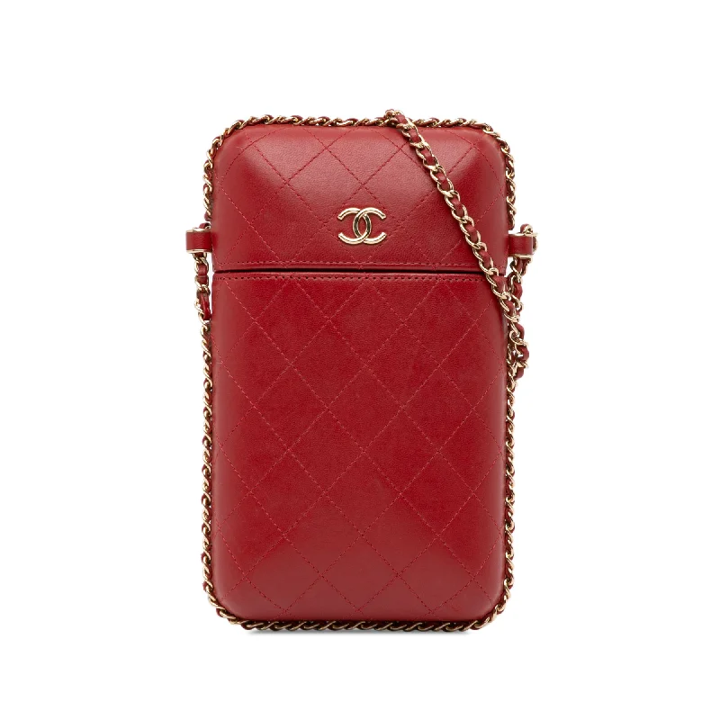 Red Chanel CC Quilted Lambskin Chain Around Phone Holder Crossbody Bag