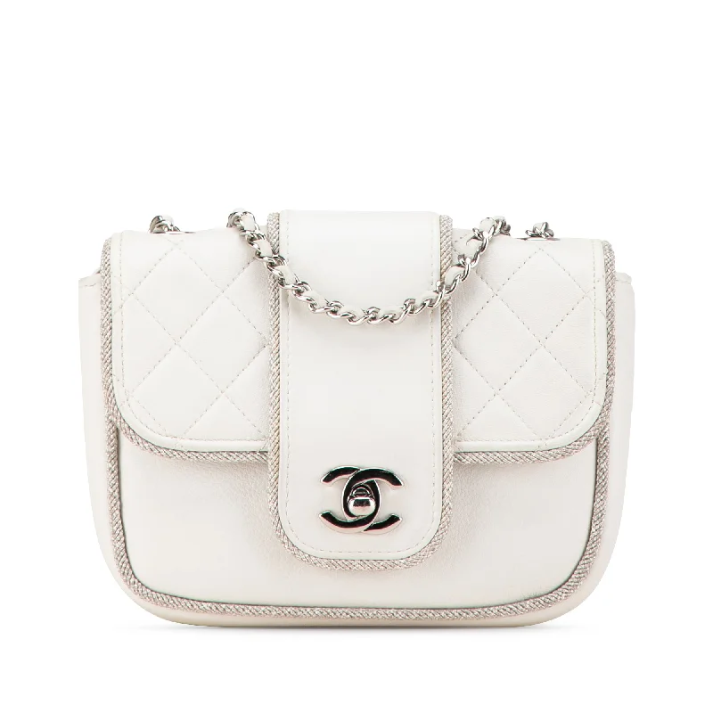 White Chanel Mini Quilted Lambskin Lurex Elementary Chic Flap Crossbody Bag