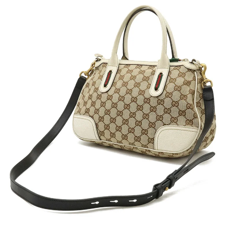 Women Gucci Sylvie bags with a leather - wrapped handleGucci GG Canvas Princey Sherry Line HandBag Shoulder Bag Leather Beige Ivory 211977