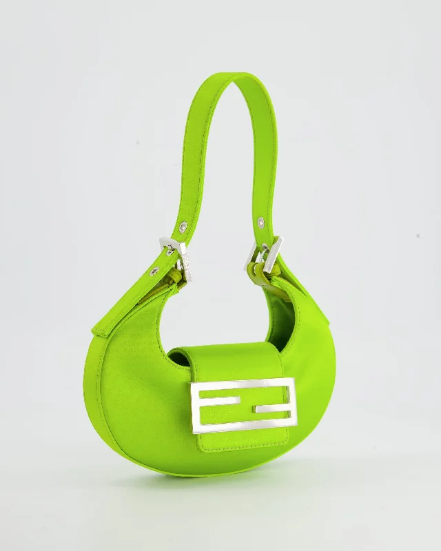 Medium - sized Fendi shoulder bags in rich, deep colors like burgundy for a sophisticated appearanceFendi Lime Green Satin Mini Cookie Hobo Bag with Silver Hardware