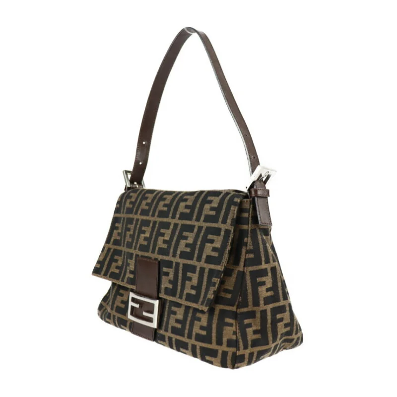 Fendi bags with a detachable tablet holder for using tablets on the goFENDI Mamma Bucket Handbag 2348 26325 008 Canvas Leather Brown Silver Hardware Zucca One Shoulder Bag