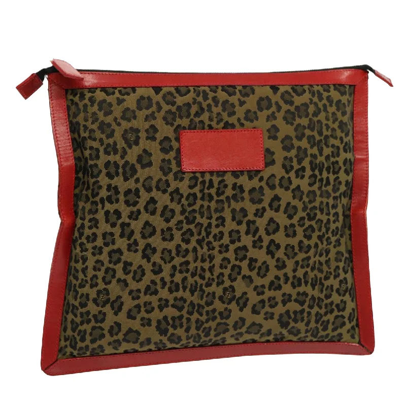 Ladies Fendi Peekaboo bags with a front - pocket organizer for quick access to essentialsFENDI Leopard Clutch Bag Nylon Leather Red Brown  bs13085