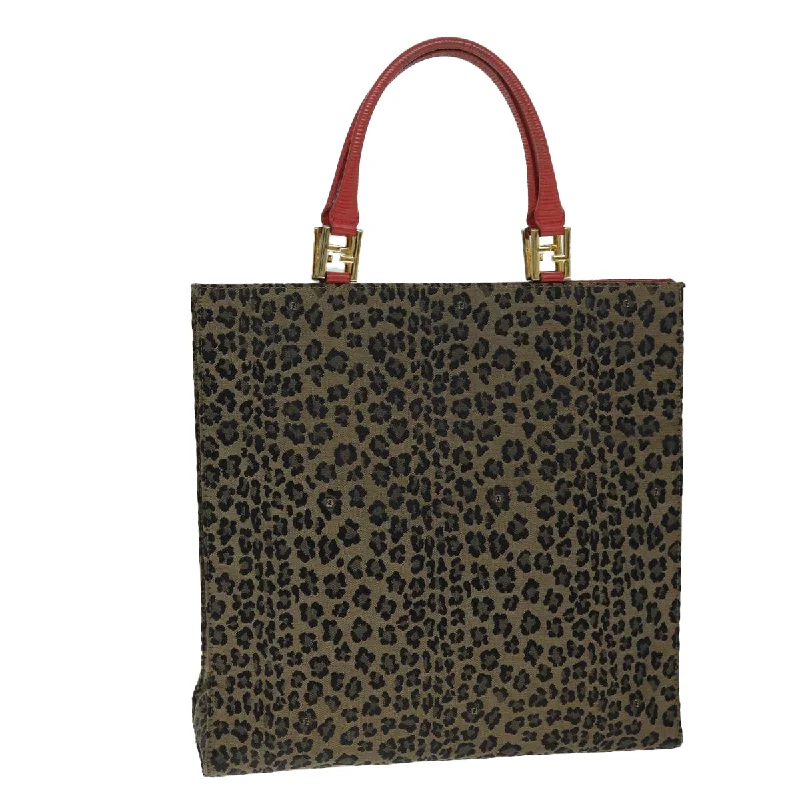 Fendi By The Way bags with a large capacity and a drawstring closureFENDI Leopard Hand Bag Canvas Brown Red  bs14393