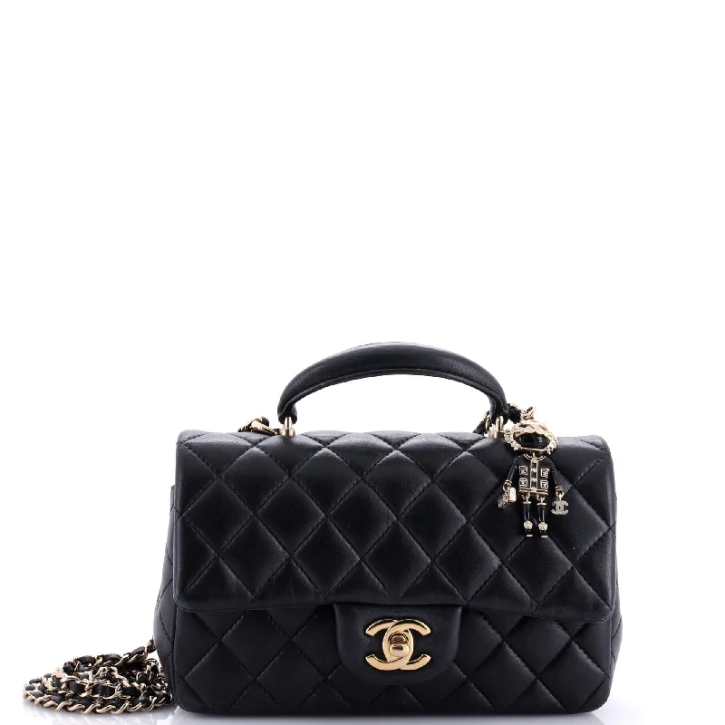 Classic Single Flap Top Handle Bag Quilted Lambskin Mini