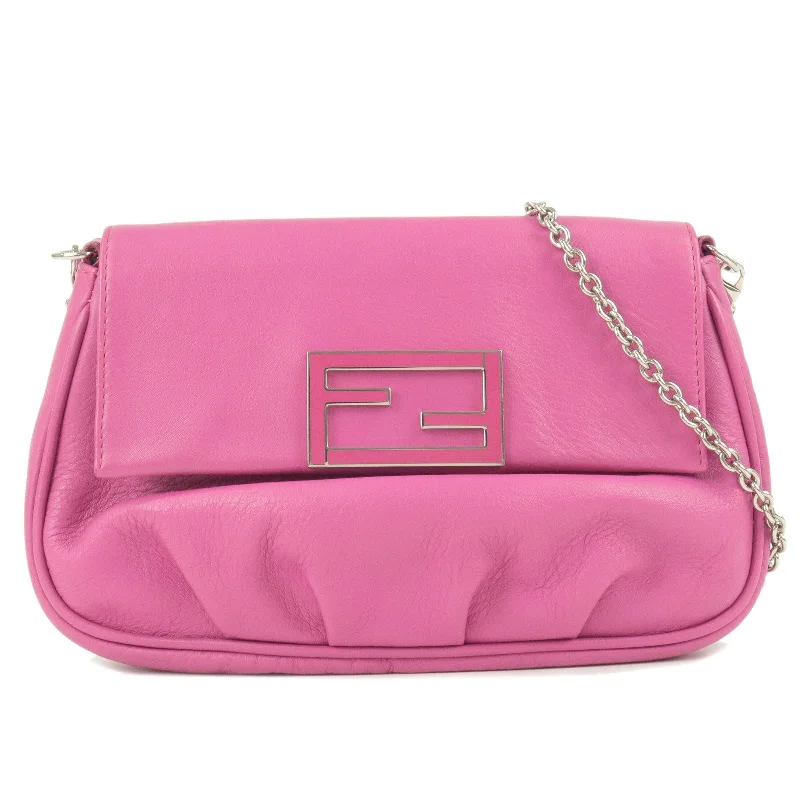 Ladies Fendi shoulder bags with a tassel - decorated zipper for added charm and styleFENDI Logo Leather Chain Shoulder Bag Purse Pink 8M0276