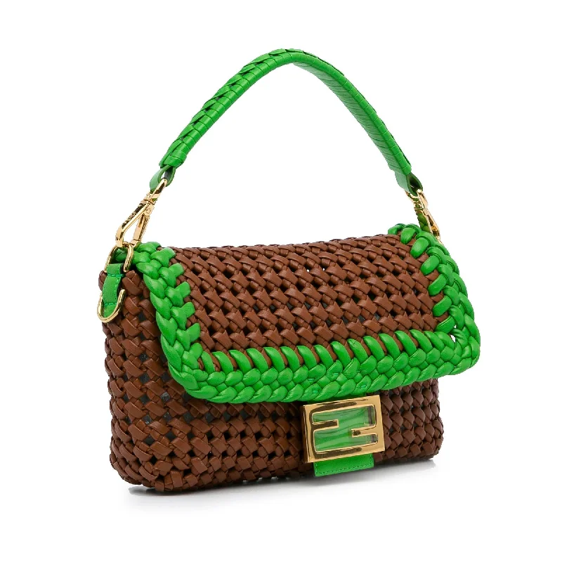 Fendi crossbody bags in a vibrant, neon color for a bold fashion statementFendi Medium Woven Leather Baguette Bag (SHG-TagzzS)