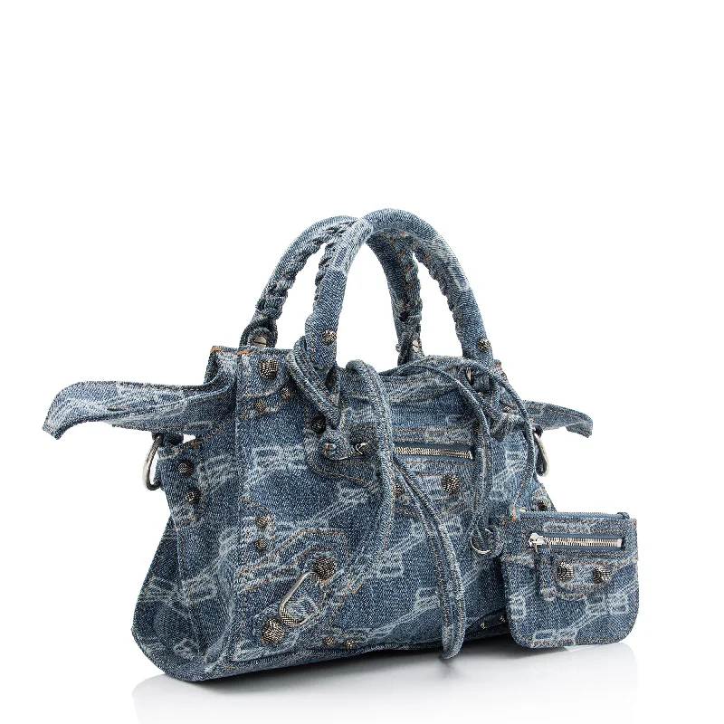 Balenciaga BB Monogram Denim Neo Cagole City XS Satchel (SHF-23464)