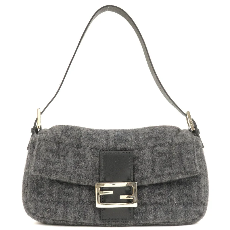 Fendi tote bags with a reinforced bottom for increased durabilityFENDI Mamma Baguette Knit Leather Shoulder Bag Gray 26424