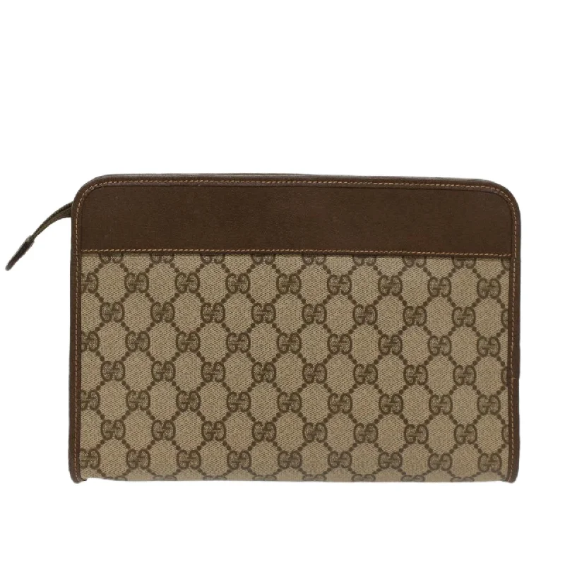 Women Gucci Sylvie bags with a monogram - embossed leatherGucci GG Canvas Clutch Bag PVC Leather Beige 014.122.6063.4021  yk7734