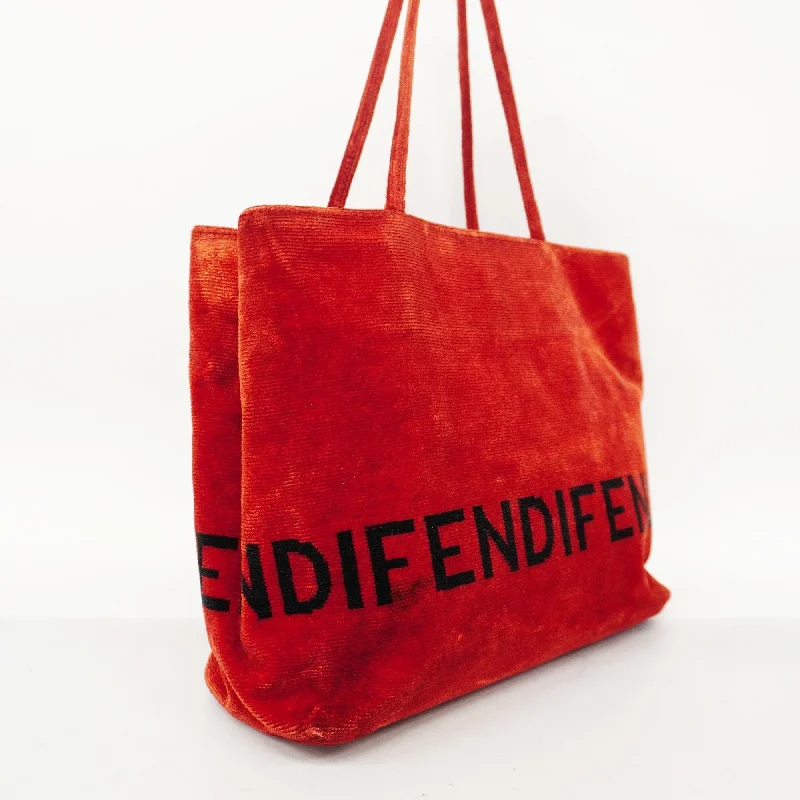 Fendi bags with a front - zip pocket for small items such as lip balm and earphonesFENDI Logo Velor Women's Tote Bag Red Color