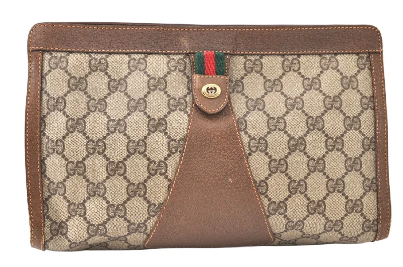 Ladies Gucci Dionysus bags with a star - shaped charmAuthentic GUCCI Web Sherry Line Clutch Hand Bag GG PVC Leather Brown Junk 5129K