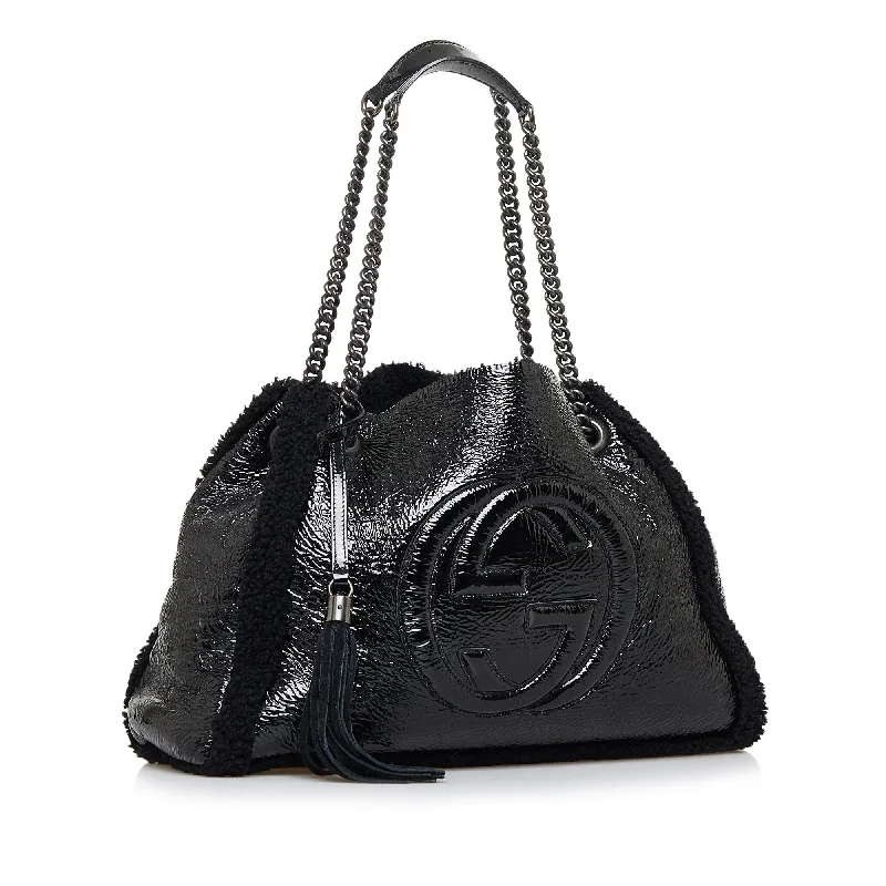 Ladies Gucci Dionysus bags with a chain - link shoulder strapGucci Medium Shearling Patent Soho Tote (SHG-UHtKPg)