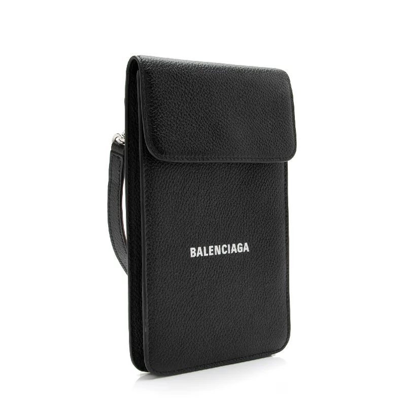 Balenciaga Grained Calfskin Logo Cash Phone Card Holder Flap Bag (SHF-23466)