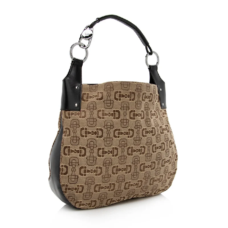 Gucci tote bags for women with a spacious interiorGucci Canvas Horsebit Hobo (SHF-15066)