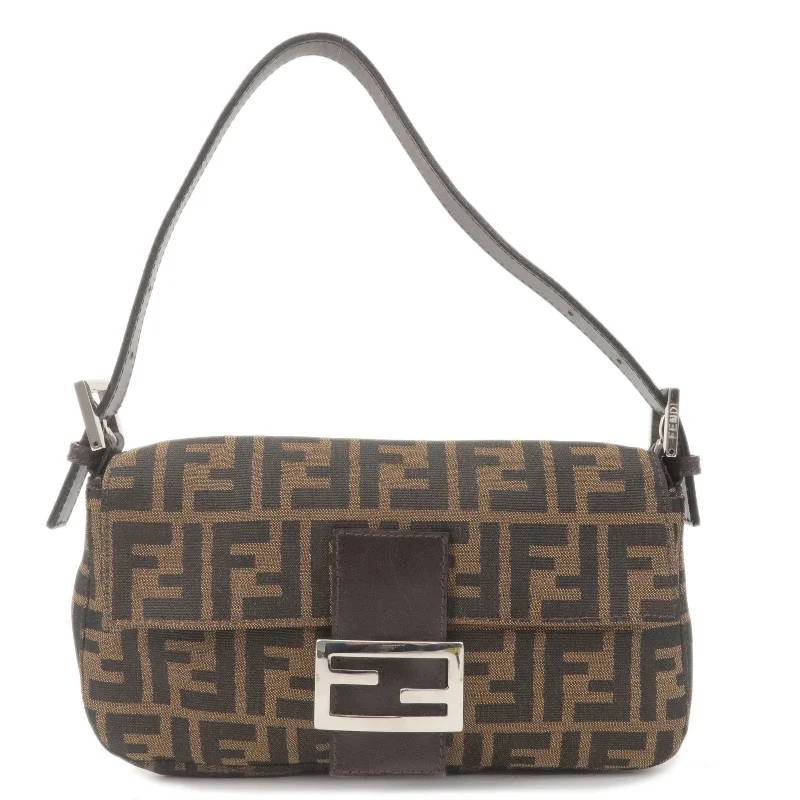 Fendi By The Way bags with a large capacity and a drawstring closureFENDI Mamma Baguette Zucca Canvas Leather Bag Brown 26424