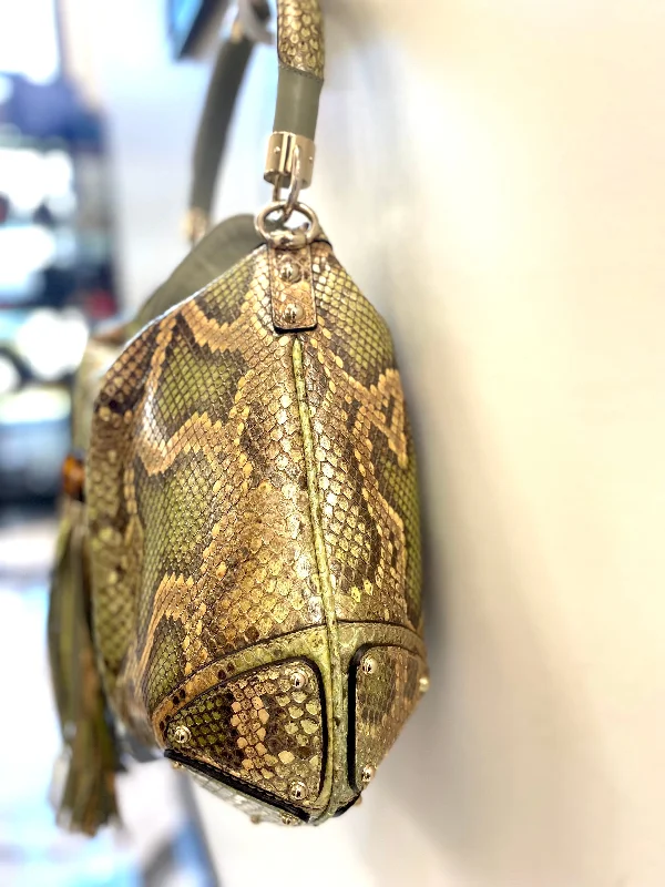 Women Gucci bags with a detachable mirror insideGUCCI BABOUSKA INDY GREEN PYTHON HANDBAG