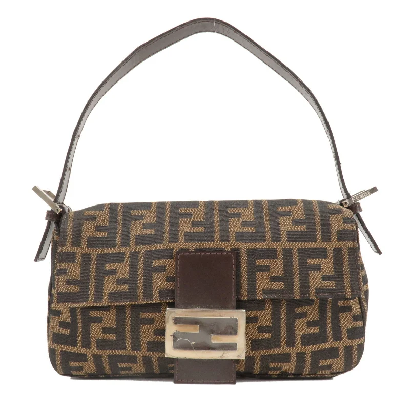 Ladies Fendi Sunshine Shopper bags in a pastel shade like mint for a soft and delicate appearanceFENDI Mamma Baguette Zucca Canvas Leather Shoulder Bag Brown 26424