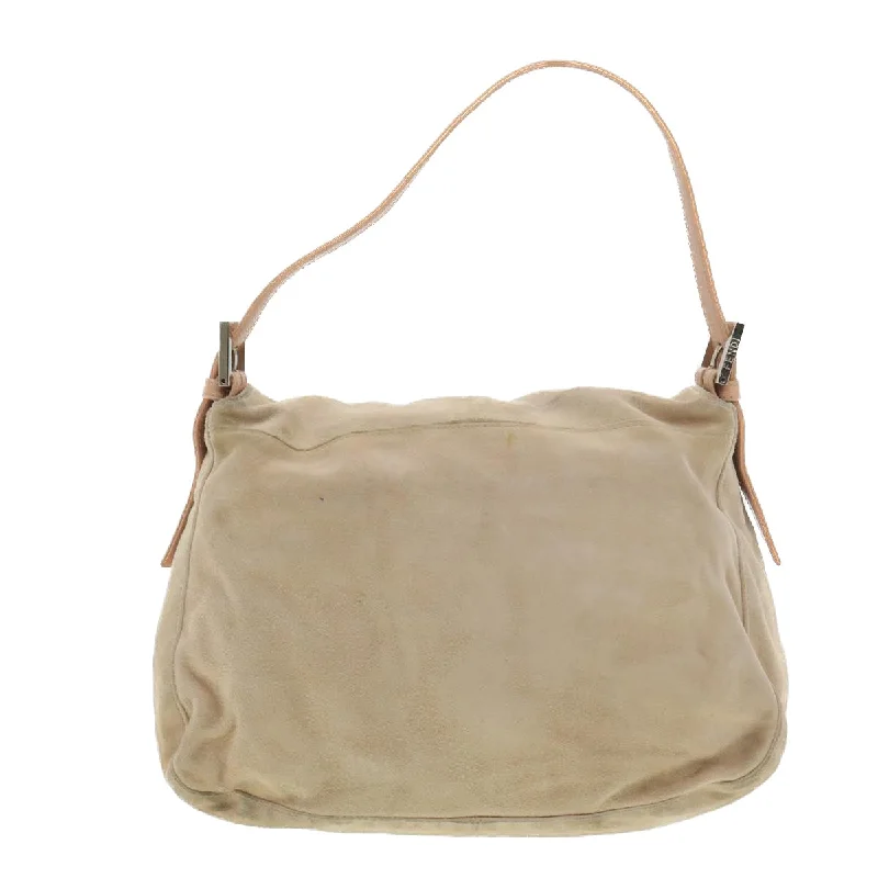 Fendi bags with a detachable makeup pouch inside for beauty - conscious usersFENDI Mamma Baguette Shoulder Bag Suede Beige  yk6145B