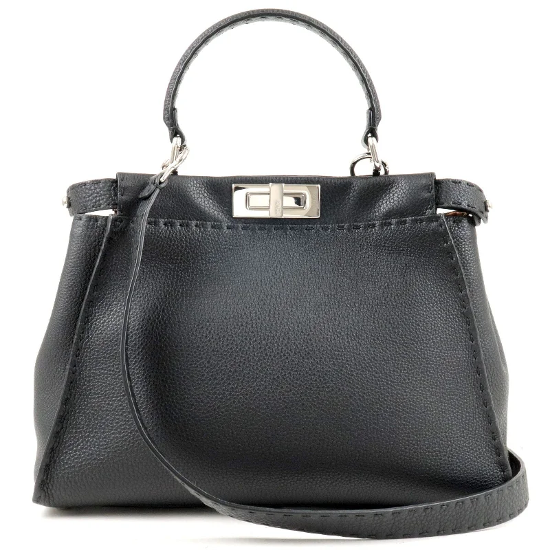 Ladies Fendi shoulder bags with a detachable scarf strap for a stylish and versatile optionFENDI Selleria Leather Peekaboo Regular 2WAY Bag Black 8BN290