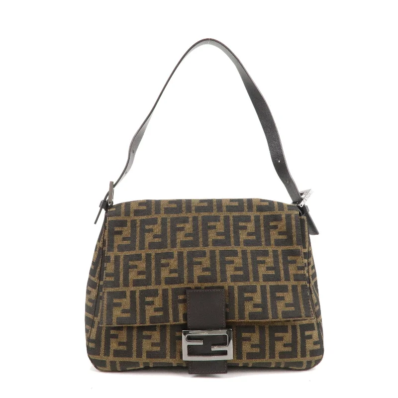 Fendi By The Way bags with a large capacity and a drawstring closureFENDI Mamma Baguette Zucchino Canvas Leather Shoulder Bag 8BR001