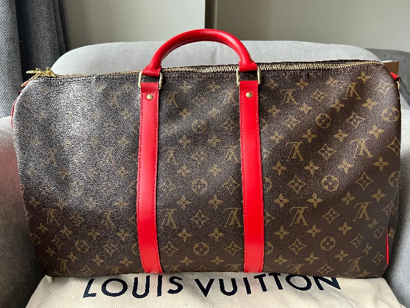 Louis Vuitton handbags with a back - zip pocket for storing valuablesLouis Vuitton Keepall Bandouliere 50 Monogram and Coquelicot (RRP £1,790)