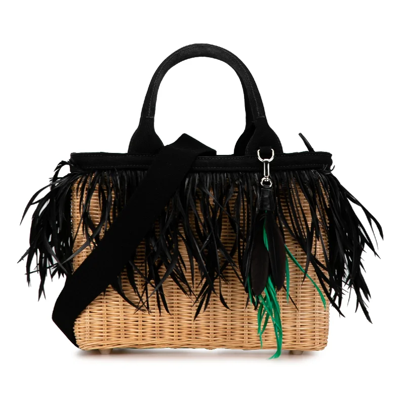 Brown Prada Canapa Trimmed Feather Midollino Satchel