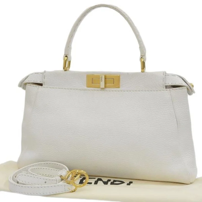 Fendi By The Way bags with a suede interior lining for a luxurious and soft feelFENDI Selleria Leather Peekaboo Handbag 8BN211 White Ladies