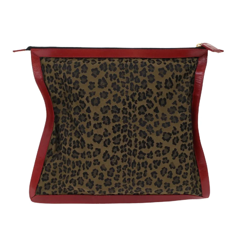 Ladies Fendi Peekaboo bags with a hand - stitched leather handle for artisanal charmFENDI Leopard Clutch Bag Nylon Leather Black Brown Red  yk7980