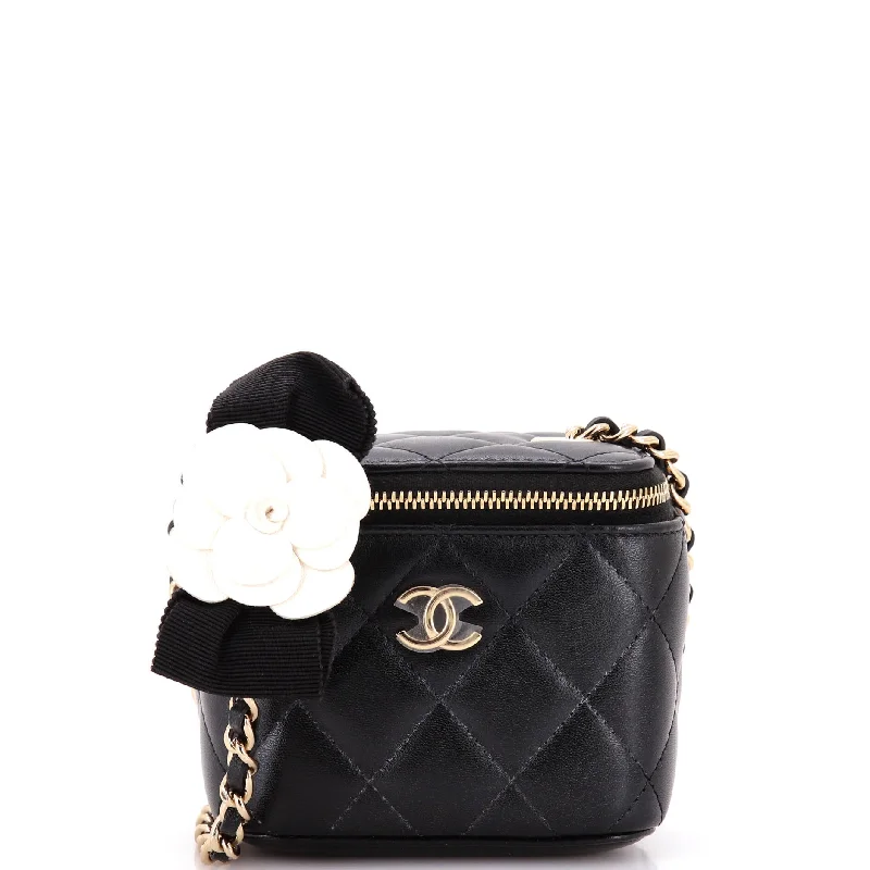 Camellia Bow Vanity Case with Chain Quilted Lambskin Mini