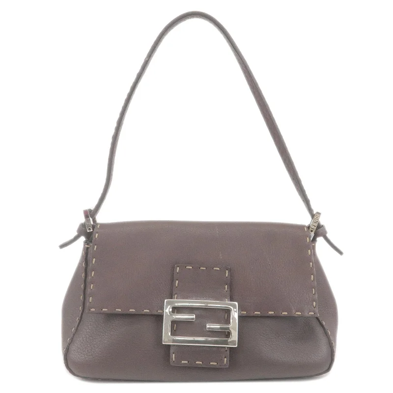 Fendi bags with a chain - link trim and a leather body for a modern and edgy lookFENDI Selleria Mamma Baguette Leather Shoulder Bag Brown 8BR185