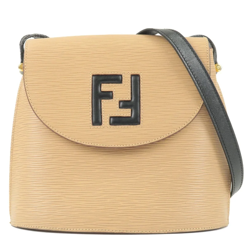 Fendi bags with a detachable mobile phone holder for on - the - go connectivityFENDI Logo Leather Shoulder Bag Crossbody Bag Beige Black