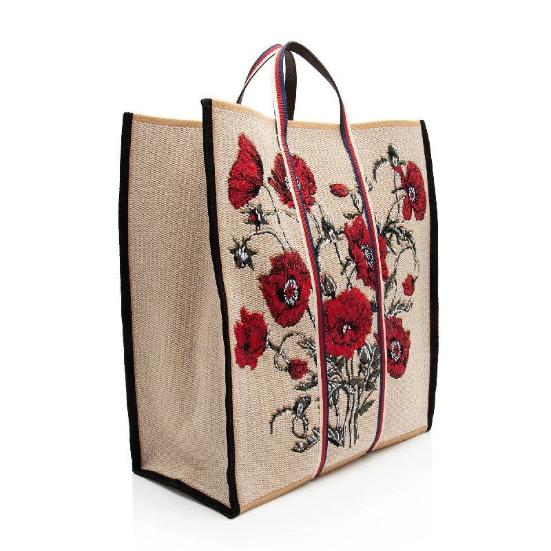 Women Gucci bags with a zip - around closure for securityGucci Canvas Embroidered Floral Vertical Tote (tGiQY1)