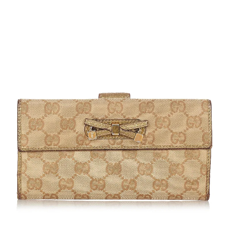 Women Gucci bags with a chain - link trim and a leather bodyGucci GG Canvas Princy Long Wallet